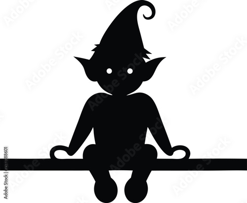 playful elf silhouette sitting on a shelf Christmas