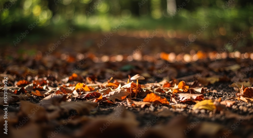 Autumn leaves covering forest ground in soft natural light Autumn leaves covering forest ground in soft natural light
