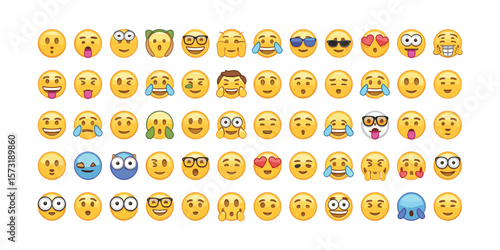 Collection of Diverse Emoji Icons: Expressing Emotions and Reactions in Digital Communication