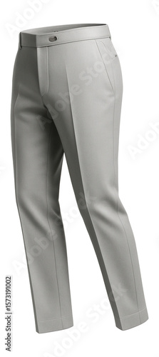 Light grey gabardine trousers with a crease down the front