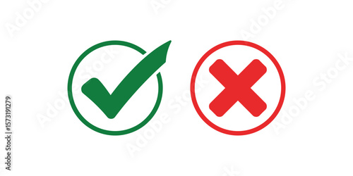 Green Check Mark and Red Cross Mark Illustration for Web and Print