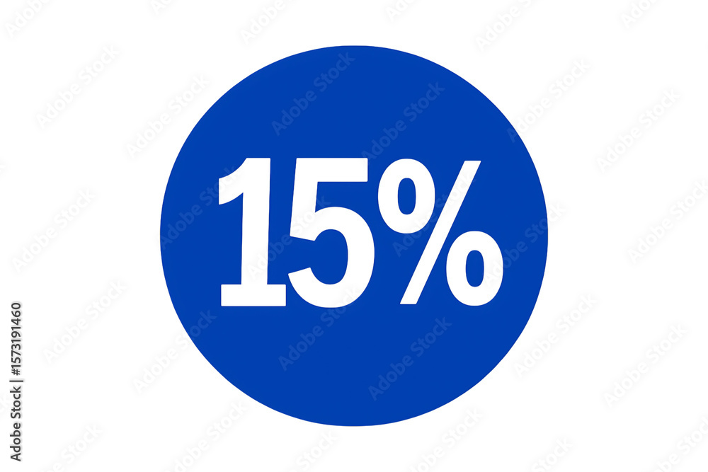Blue circle with fifteen percent symbol on transparent background Blue circle with fifteen percent symbol on transparent background