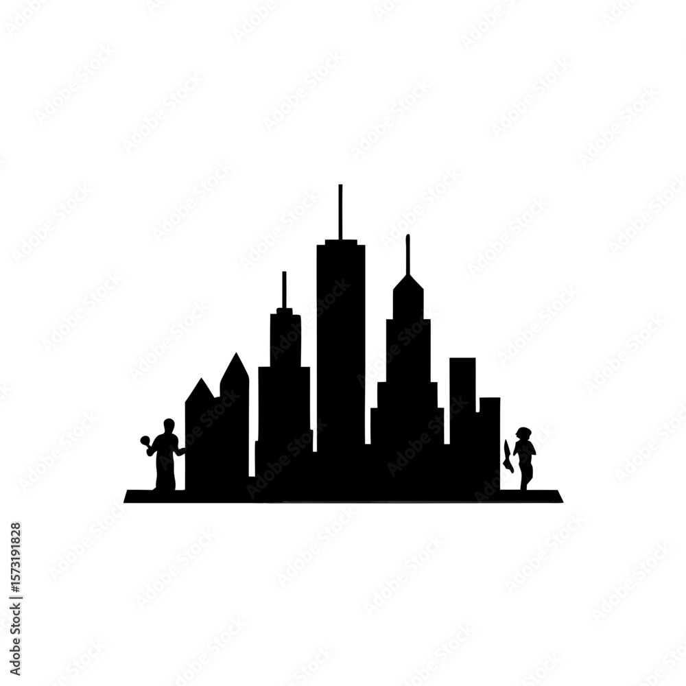 Obraz premium creative details Outline City Skyline with People Icon vector illustration