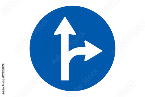 Free Download Blue circular traffic sign indicating straight ahead or turn right options on a transparent background - GFXLoad