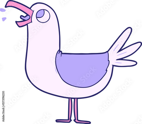 cartoon seagull in bright neon color