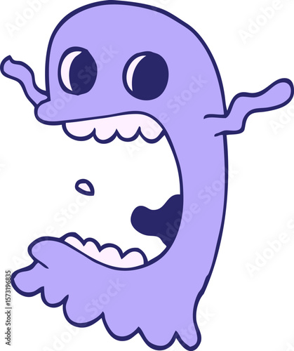cartoon doodle spooky ghost in bright neon color