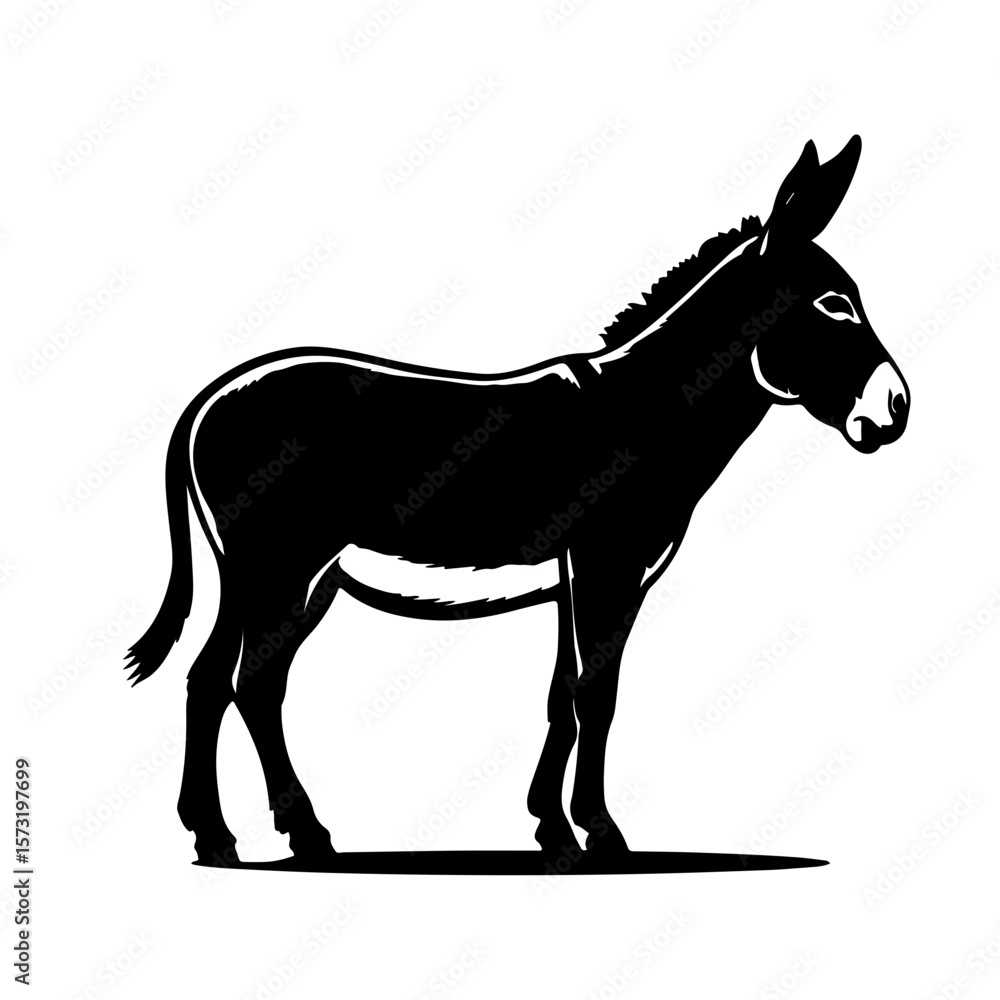 Obraz premium Donkey Silhouette Vector: Minimalist Black and White Animal Artwork