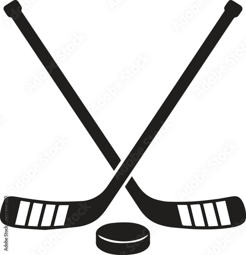 hockey stick and puck, Two crossed hockey sticks sports emblem graphic design element