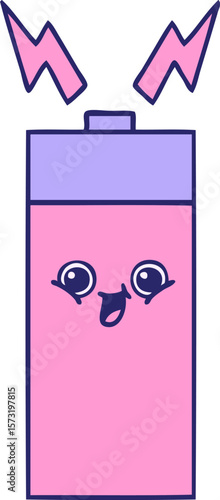 cute cartoon of a battery in bright neon color