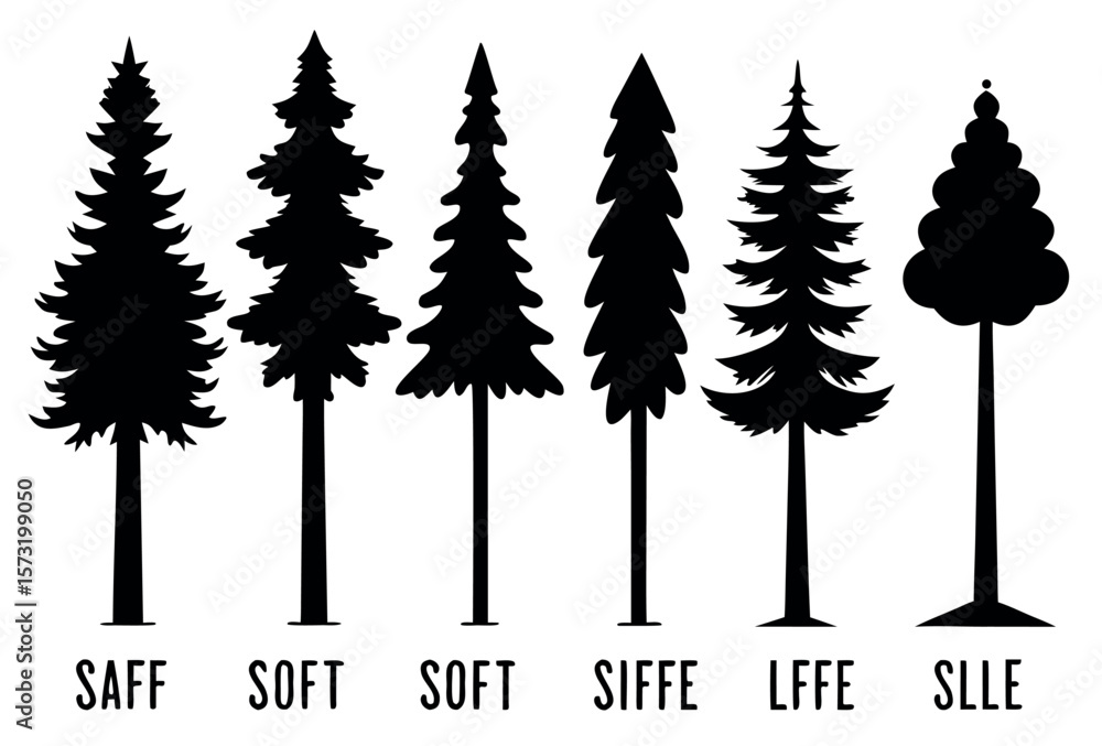Fototapeta premium Evergreen Pine Tree Vector Silhouettes – Black Woodland Trees Isolated on White