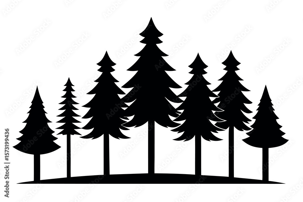 Obraz premium Evergreen Tree Treetops Panorama – Silhouetted Fir and Spruce Forest Vector
