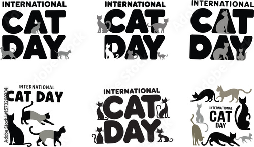 International Cat Day typography vector art and illustration .