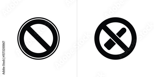 Forbidden Sign Restriction Symbol, Circle With Line and No Smoking on White
