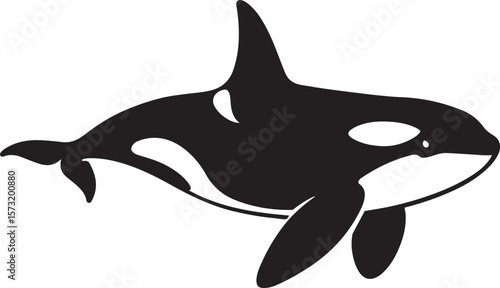 Simple orca silhouette black white design, Minimalist killer whale artwork