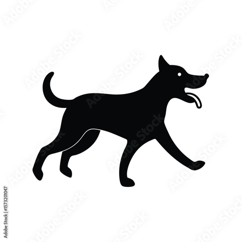 Happy dog running silhouette with tongue out for energetic pet lovers and animal motion art