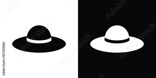 Isolated sunhat icon, flat design on black and white background split in the center