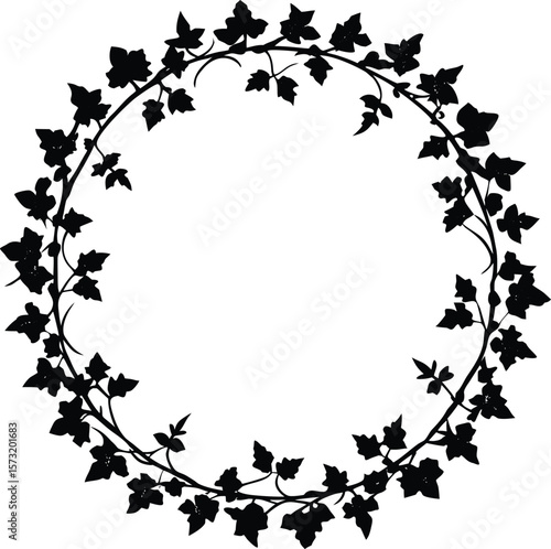 Circular ivy vine frame silhouette for banners and advertisements