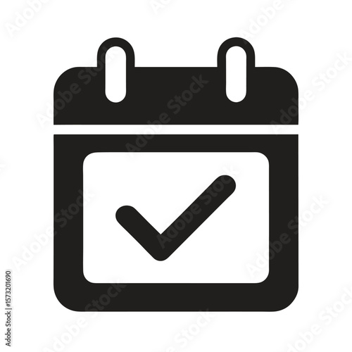 Calendar icon with checkmark silhouette for productivity date reminder and task management