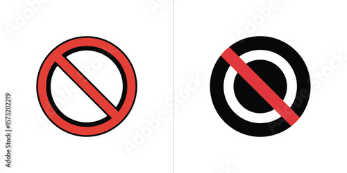 Prohibited Symbol Set Two Circular Icons with Diagonal Red Line, Restriction