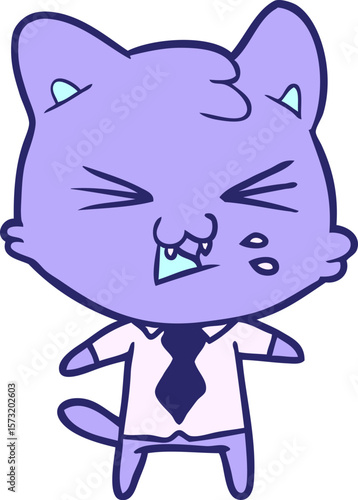 cartoon cat hissing in bright neon color