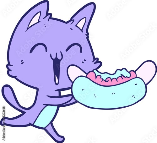 happy cartoon cat meowing in bright neon color