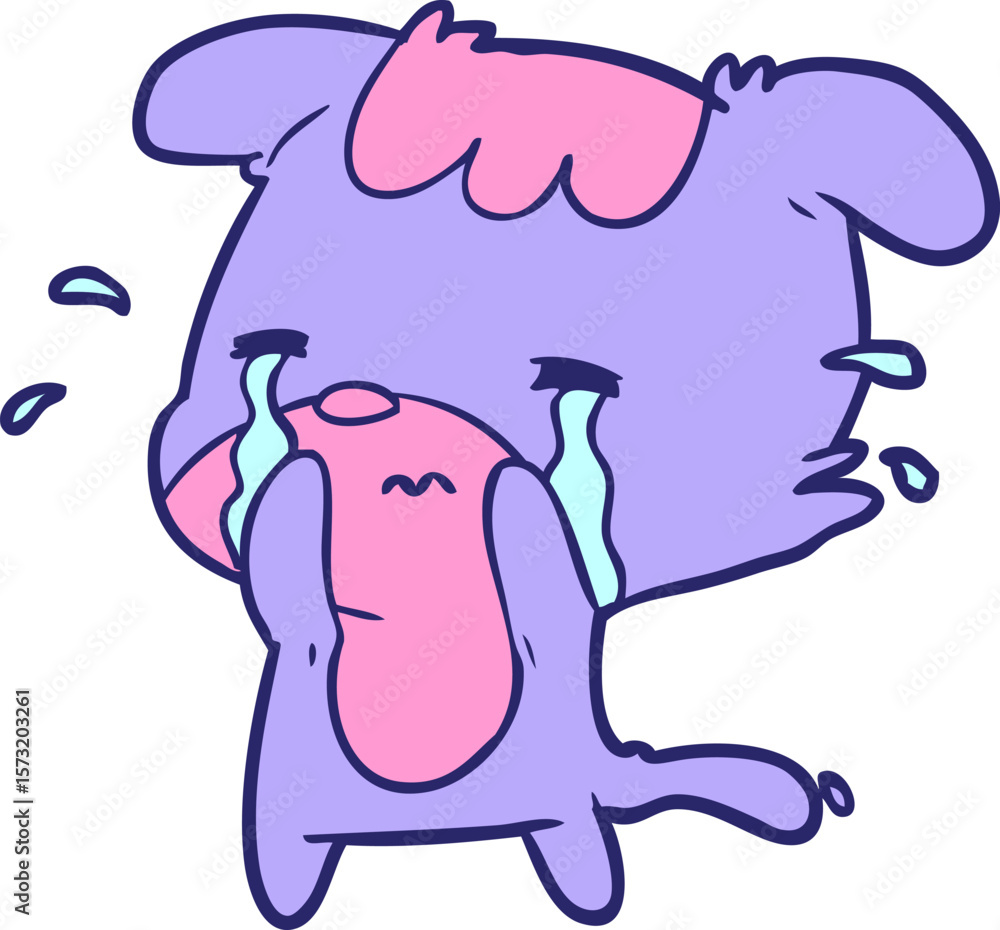 Obraz premium cartoon sad dog crying in bright neon color