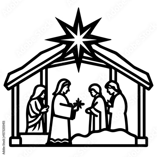 A beautifully detailed nativity set, with hand-painted figurines and a glowing star above