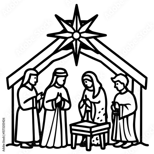 A beautifully detailed nativity set, with hand-painted figurines and a glowing star above