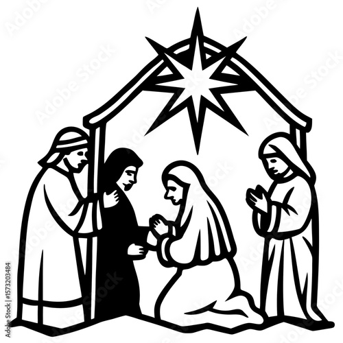 A beautifully detailed nativity set, with hand-painted figurines and a glowing star above