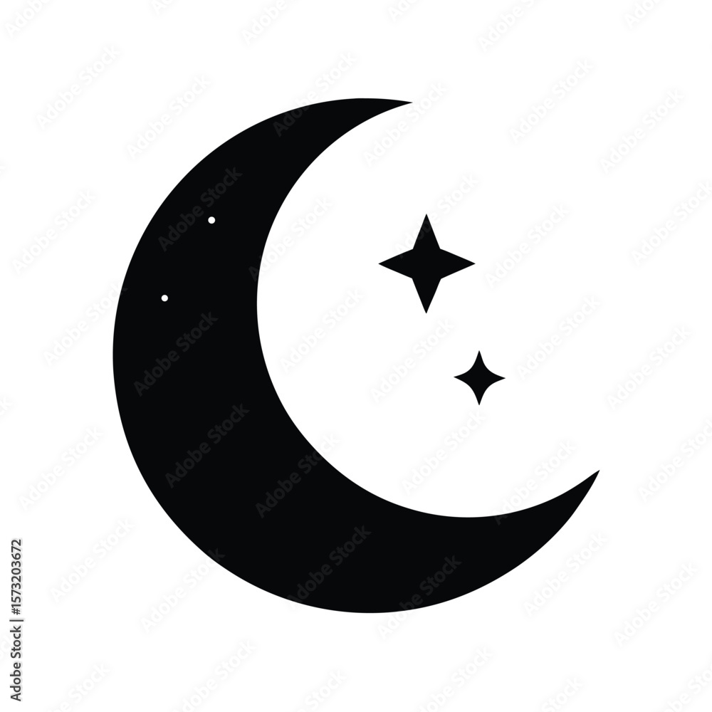 Silhouette of crescent moon and stars for evening sleep calmness and spiritual design Silhouette of crescent moon and stars for evening sleep calmness and spiritual design