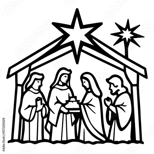 A beautifully detailed nativity set, with hand-painted figurines and a glowing star above
