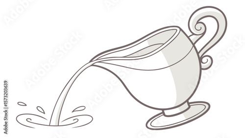 Elegant White Ceramic Creamer Pouring Cream or Milk Illustration