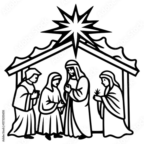 A beautifully detailed nativity set, with hand-painted figurines and a glowing star above