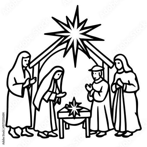 A beautifully detailed nativity set, with hand-painted figurines and a glowing star above