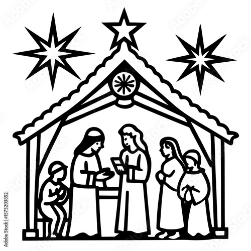 A beautifully detailed nativity set, with hand-painted figurines and a glowing star above