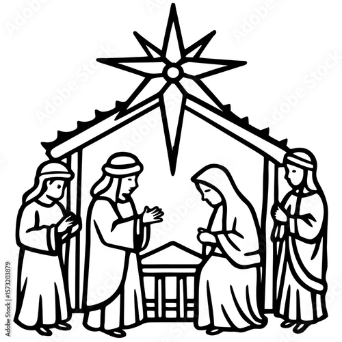A beautifully detailed nativity set, with hand-painted figurines and a glowing star above