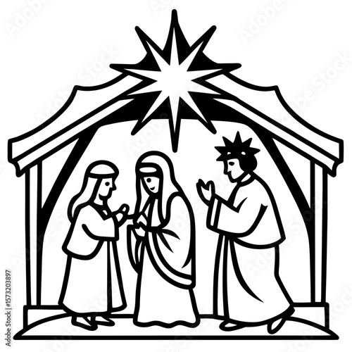 A beautifully detailed nativity set, with hand-painted figurines and a glowing star above