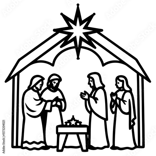 A beautifully detailed nativity set, with hand-painted figurines and a glowing star above