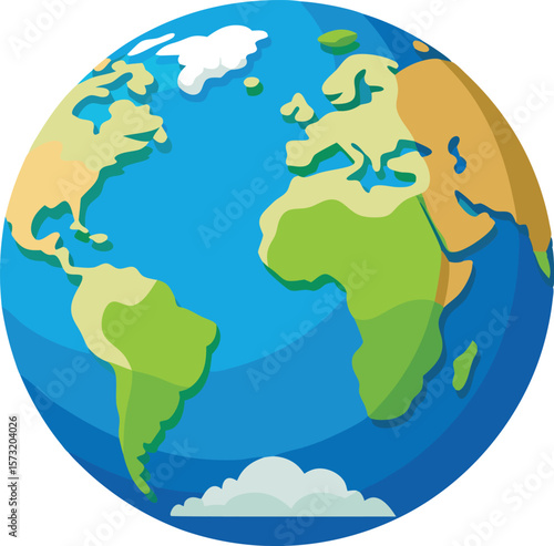 Stylized earth with continents and clouds