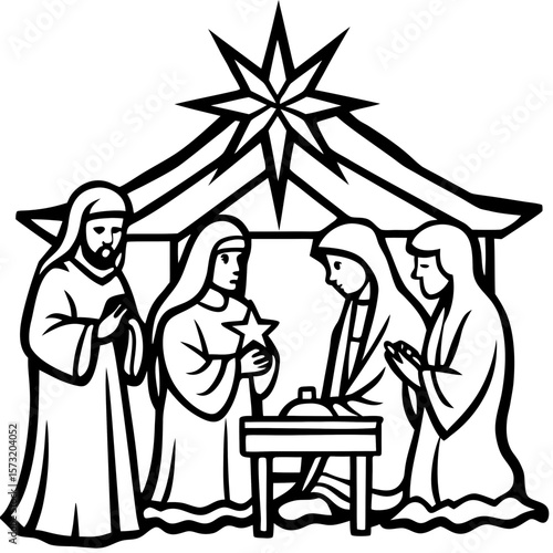 A beautifully detailed nativity set, with hand-painted figurines and a glowing star above