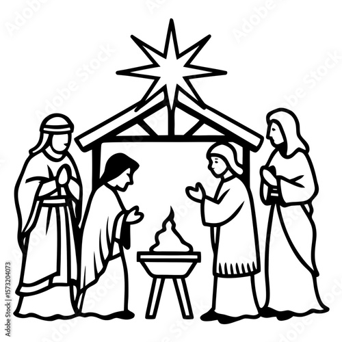 A beautifully detailed nativity set, with hand-painted figurines and a glowing star above