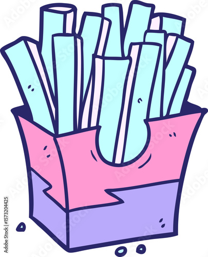 cartoon junk food fries in bright neon color