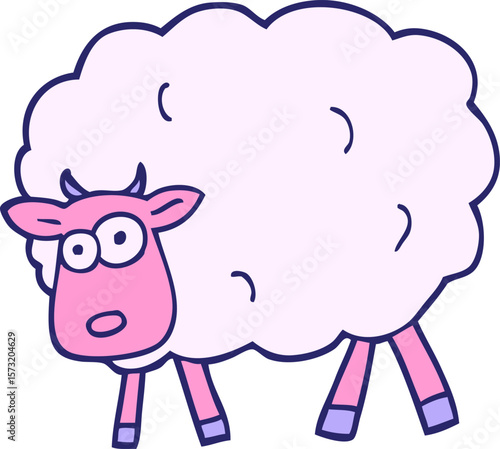 hand drawn doodle style cartoon sheep in bright neon color