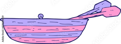 cartoon rowing boat in bright neon color