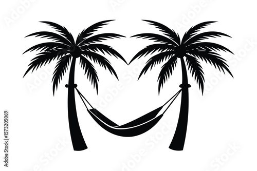 hammock between coconut palm trees vector illustration