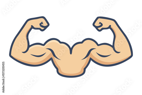 Cartoon illustration of a muscular man flexing both biceps on a black background