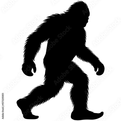 Silhouette of a sasquatch walking on a white background