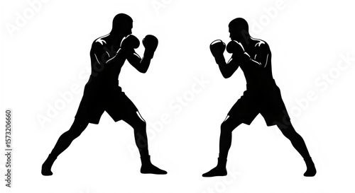 Monochrome Shadow Play of Competing Athletes in Dynamic Combat Pose 