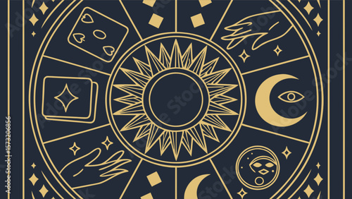 Mystical tarot card reading astrology chart design for divination and fortune telling illustration vector