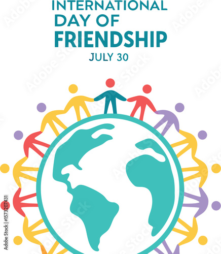 Vector Logo for International Day of Friendship with Colorful Figures Around Globe